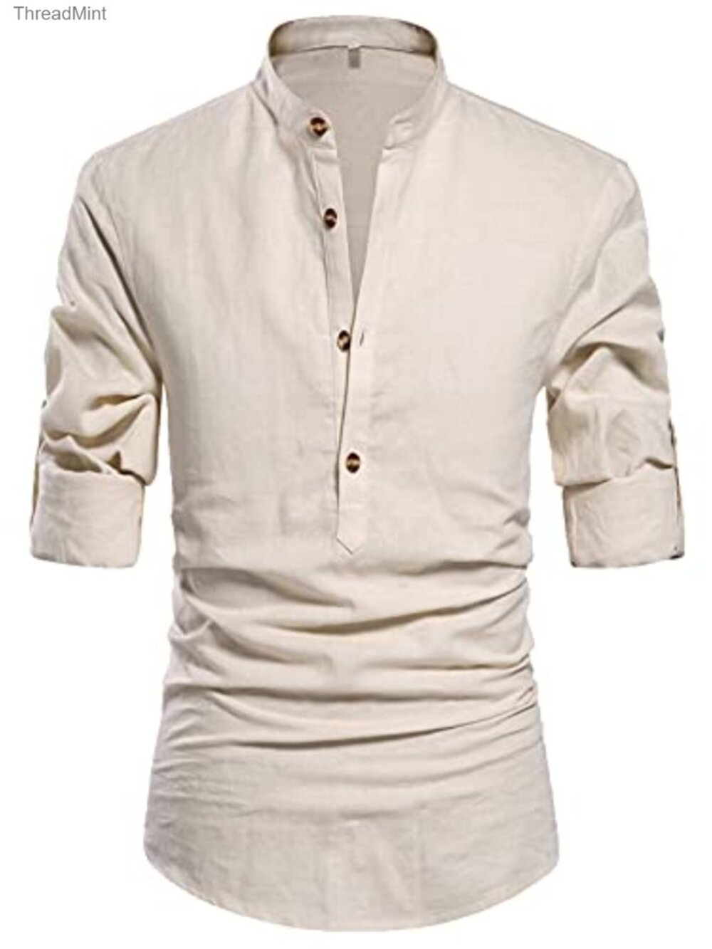 Men's Casual Henley Long Sleeve Linen Shirt Lightweight